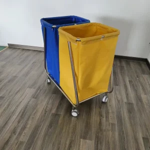 Large Capacity Stainless Steel Medical Laundry Trolley Linen Cart Hospital Nursing Dirty Clothes Bag Cart with 2 Bags for Clinic