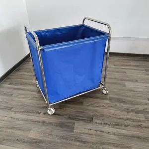 Large Capacity Stainless Steel Medical Laundry Trolley Linen Cart Hospital Nursing Dirty Clothes Bag Cart with Wheels for Ward