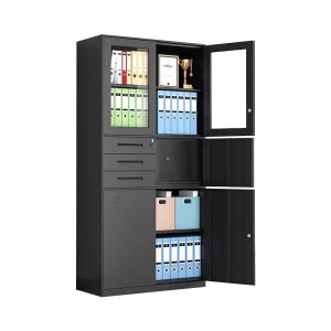 Large Capacity Steel Filing Cabinet with Three Drawers Office Furniture with Lock and Glass Door School for School & Gym