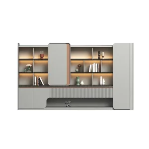 Large Combined Office Storage Cabinet Custom Size Grey Finish LED Lighting Office Bookcase for Hotel & Enterprise Office