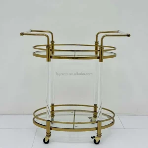 Large Double Layer Drink Trolley Golden Metal Dining Food Serving Cart Living Room Hotel Holiday Decor Dessert Handcart