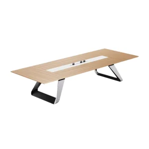 Large Executive 12 ft Wood and Metal Conference Room Meeting Table for 12 People Biophilic Office Design Sleek Corporate Desk