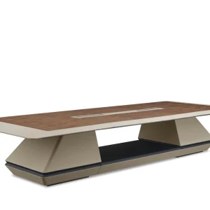 Large Executive Office Conference Table Black Walnut Veneer Microfiber Leather Trim Smart Power Socket Meeting Table