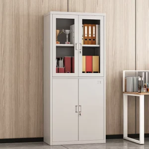 Large File Cabinet Glass Top Steel Bottom Storage Cabinet 2 Door Filing Cabinet Lockable Document Organizer for Office