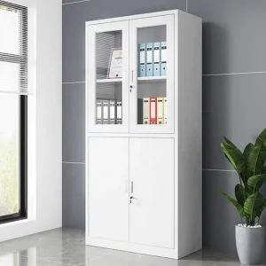 Large File Cabinet Glass Upper Steel Lower 2 Door Lockable Document Storage Cabinet Heavy Duty Office Filing Cabine