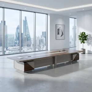 Large Meeting Table with Ordinary Wire Box Business Style Modern Wooden Conference Table for Office Hotel School