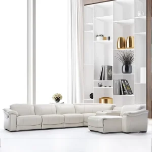 Large Modern Extendable Sectional Leather Fabric Electric Recliner Sofa Spacious Living Room Furniture for Big Family Seating