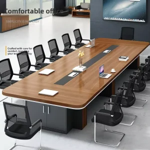 Large Modern Minimalist Bamboo Office Conference Table with Removable Chair Combination for Conference Training Rooms