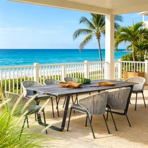 Large Outdoor Dining Table Sintered Stone Top on Aluminum KD Frame for Hotel Resort Patio Commercial Grade