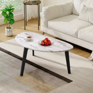 Large Oval Espresso Wood Coffee Table Mid Century Modern Retro Farmhouse Rustic Design Extendable Metal Frame