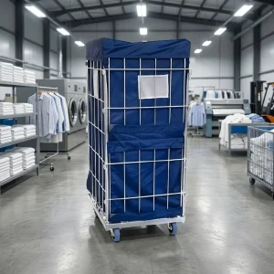 Large Storage Hospital Warehouse Laundry Industry Trolley Roll Cage Container with Inner Outer Linen Bag Covers