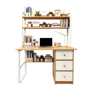 Large Storage Office Desk with Bookshelf Hutch Design Modern Computer Table for Home Workspace