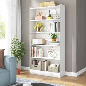Large Wooden 72 Inch Tall Bookcase White Library Bookshelf Wall Storage Units with Shelves