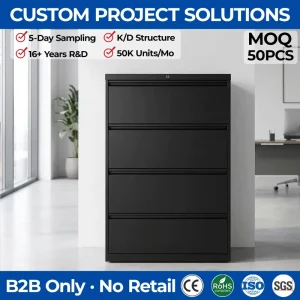 Lateral File Cabinet White Metal 4 Drawer Steel Horizontal Storage Office Cabinet for Project