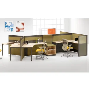 Latest Design Modern Customized 4 People Metal Laser Edged Tabletop Tile Partition Commercial Use Office Workstation E0