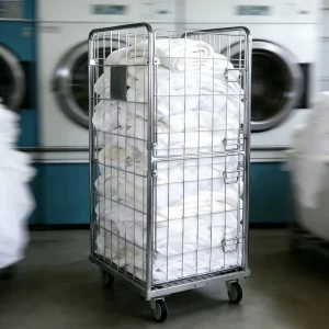 Laundry Roll Cage Trolley Detachable Sides Galvanized Mild Steel Q235 Wire Mesh Full Welded for Hotel Linen Bulk