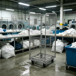 Laundry Roll Cage Trolley Removable Mesh Sides Galvanized Steel Wire Full Welded 500kg for Hospital Clean Linen Storage