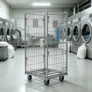 Laundry Roll Cage Trolley Removable Wire Mesh Sides Galvanized Steel Full Welded with Brake for Hospital Soiled Linen
