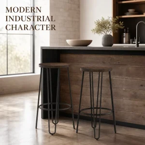 Lavish Home Bar Height Stools Backless Hairpin Legs Wood Seat Armrest Kitchen Dining Room Modern Farmhouse Accent Furniture