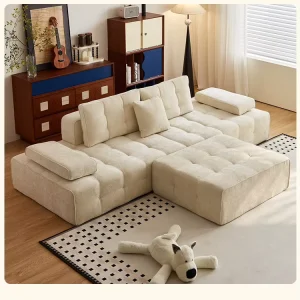 Lawrence Fabric Sponge Filled Sectional Sofa Vacuum Compression Living Room Furniture Modern Simple Cream Style Straight Sofa