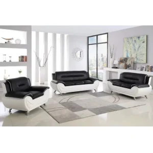 Laystone Black White Leather Sectional Sofa Set Modern Two Seater Metal Legs Modular Design for Apartment Workshop Living Room
