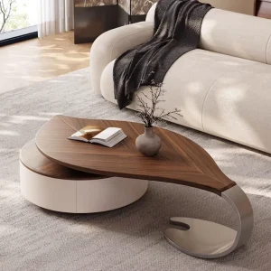 Leaf Coffee Table Modern Living Room Vintage Style Wooden Coffee Table with Stainless Steel Frame New Model Leaves