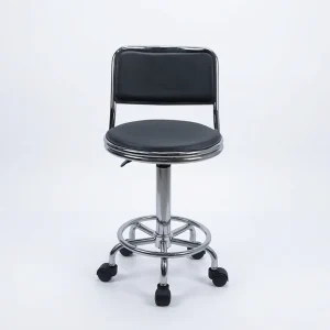 Leather Adjustable Ergonomic Modern Lab Chair with Foot Ring Wheels Backrest for Laboratory