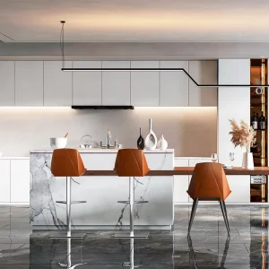 Leather Bar Stool Nordic Modern Minimalist Adjustable Stainless Steel Home Use Light Luxury High Foot Island Table HD-719D