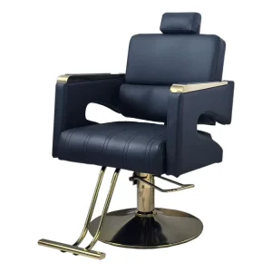 Leather Black Gold Reclining Barber Salon Chair 360 Degree Rotation Durable Hydraulic Salon Furniture