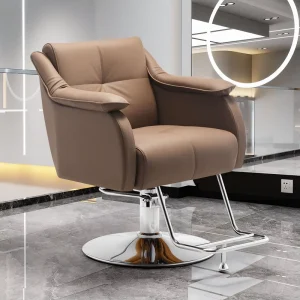 Leather Brown Yellow Chair With Large Seat and Soft Furniture Armrests Suitable Bedroom Barber Shop Chair