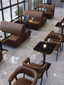 Leather Commercial Restaurant Furniture Tables Chairs Booths Quiet Western Coffee Shop Dessert Barbecue Hot Pot Vintage