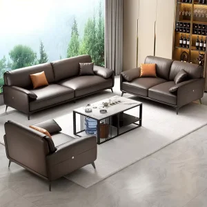 Leather Craft Office Sofa Business Reception Room Boss Minimalist Modern Furniture Coffee Table Combination Set