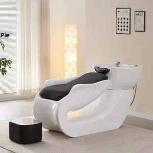 Leather Ergonomic Shampoo Chair with Deep-Contour Basin Massage and Reclining Features for Barber and Beauty Salons