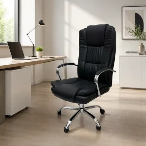 Leather Executive Desk Chair with Plated Metal Base Easy Clean Conference Room Office Chair