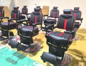 Leather Hydraulic Steel Barber Chair Professional Salon Furniture Men Vintage Reclining Rotatable Adjustable Height Portable