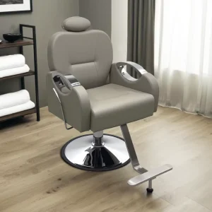Leather Metal Barber Chair with Recliner Adjustable Footrest 360 Rotation Oil Pump Commercial Salon Furniture