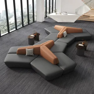 Leather Negotiation Sofa Light Luxury Reception Lounge Sales Office Hotel Lobby Bank Waiting Area Business Commercial Furniture