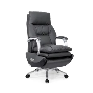 Leather Office Chair with Massage Function Smart Controls Adjustable Recline Lumbar Support Modern for Working From Home