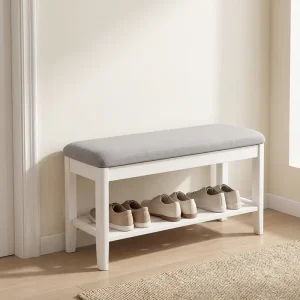 Leather Quilted Bench Cushion With Removable Cover Anti slip Foam Waterproof For Entryway Wooden Shoe Storage Bench