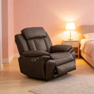 Leather Recliner Chair Modern Home Theater Ergonomic Furniture for Living Room Wireless Charger Ambient Light 5 Year Warranty