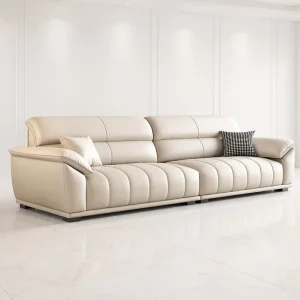 Leather Sectional Sofa with High Rebound Sponge for Small Living Room and Villa Modern Minimalist Piano Key Design Wood Legs