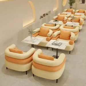 Leather Sofa Booth Dining Room Furniture Business Mall Hotel Commercial Cafe Coffee Tea Restaurant Table Chairs Set