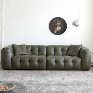 Leather Sofa Modern Minimalist Light French Cream Style Vintage Leather Sofa