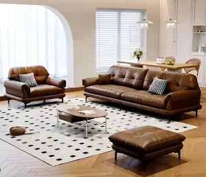 Leather Sofa Set Vintage Living Room Bedroom Apartment Hotel Bar Restaurant Furniture Custom OEM