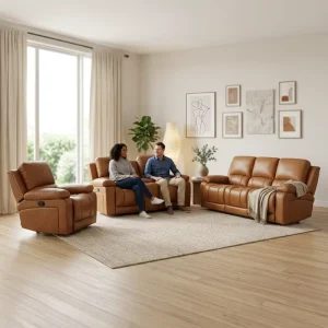 Leather Sofa and Loveseat Set Recliner Manual Operation Living Room Furniture