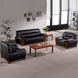 Leather Sofa with Solid Wood Arms 3 Seat Office Sofa
