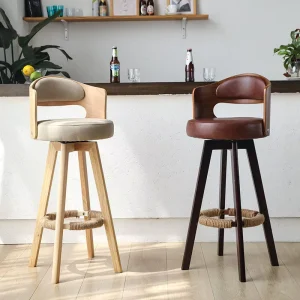 Leather Swivel Counter Height Modern Wooden Luxury Wood Kitchen Design High Stools Bar Chairs
