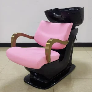 Leather Upholstered Wood Frame Shampoo Chair Ceramic Basin High Density Sponge Headrest Portable Salon Furniture Semi Lying