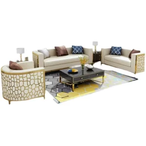 Leather or Fabric Moder Office Sofa Set with Golden Stainless Steel Legs Gold Modern Stainless Steel Frame Luxury Single Sofa