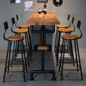 Led Light Used Bar Furniture Cocktail Wooden Bar Set with Metal Leg for Sale Bar Stool